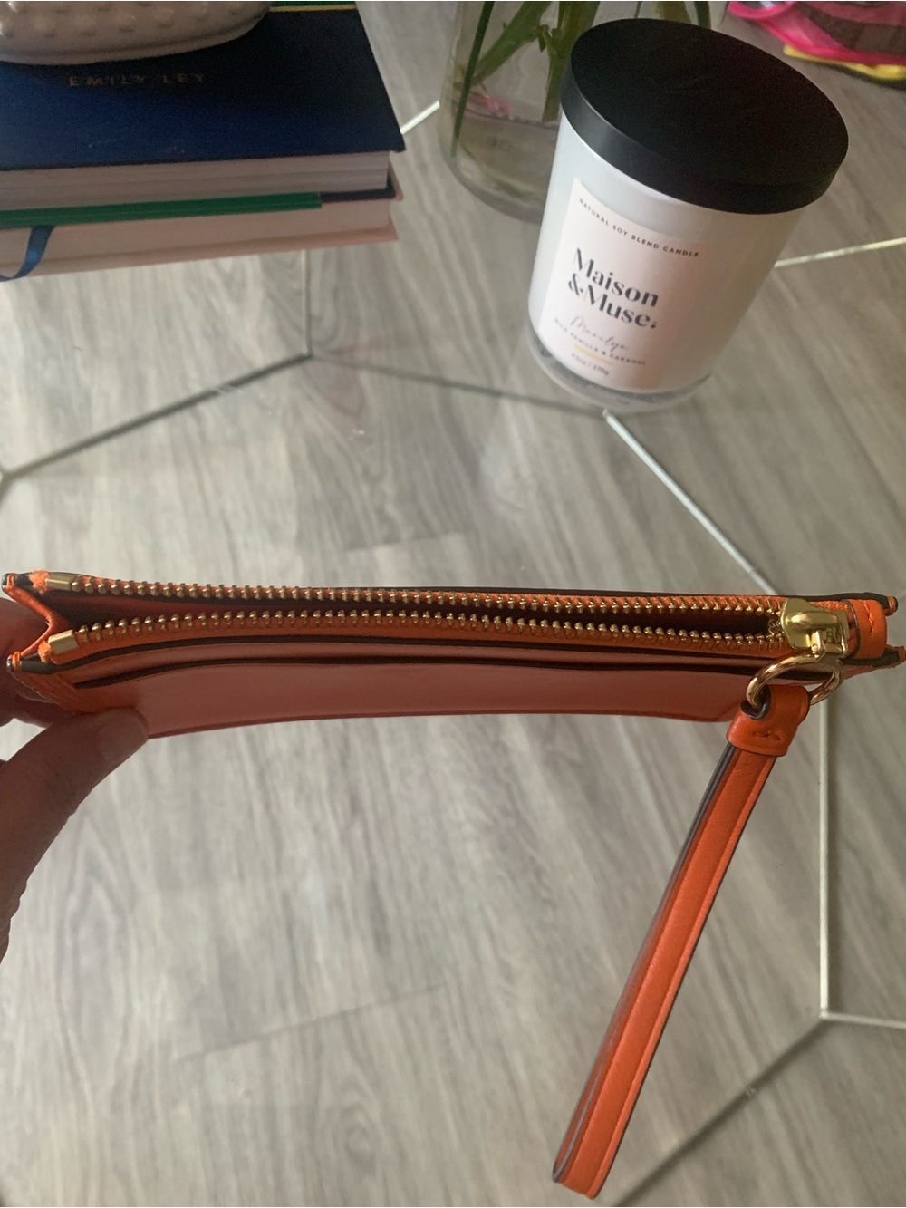 Tory Burch Orange Leather Wristlet Clutch with Gold Hardware - Picture 3 of 9